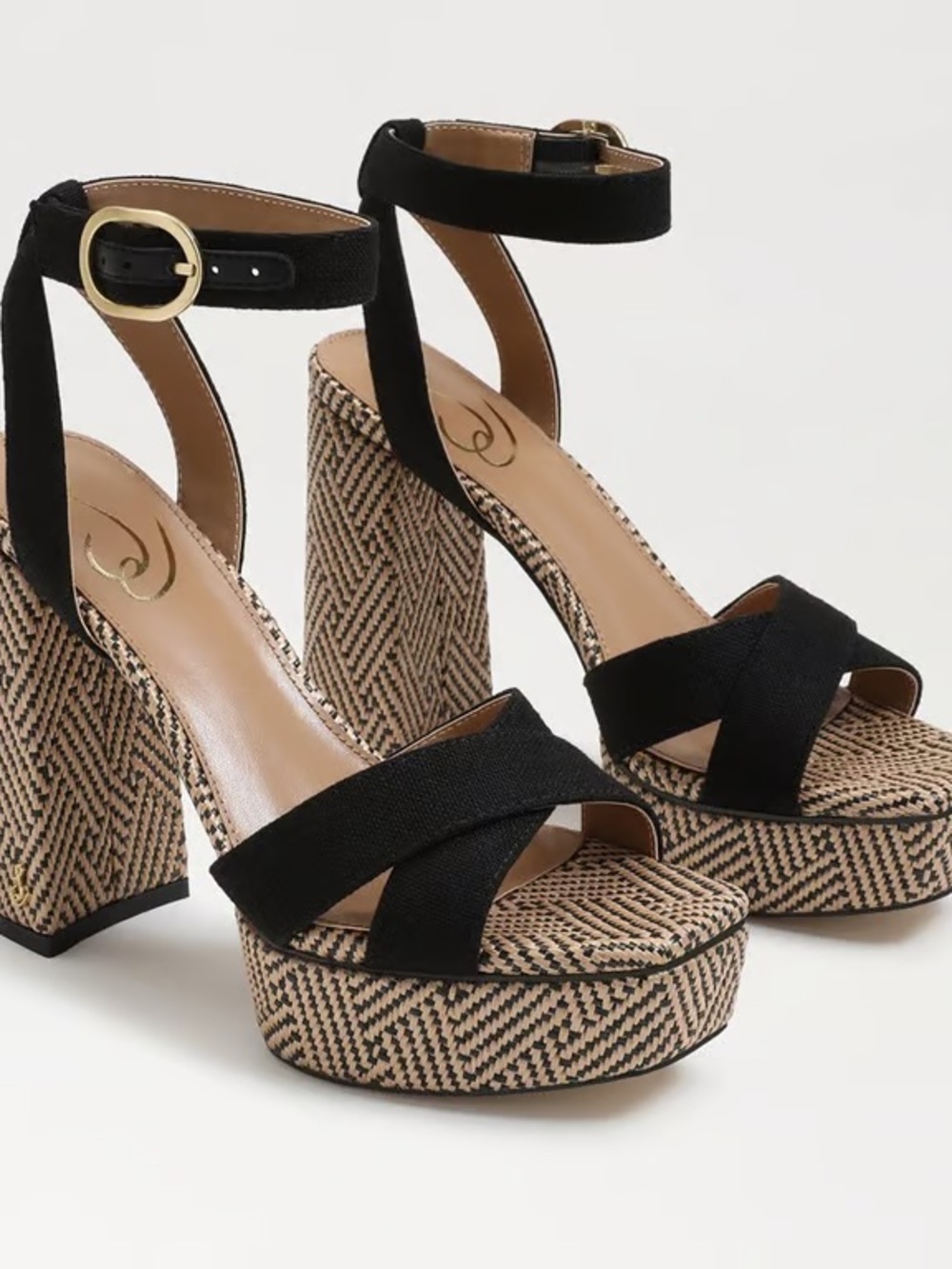 Sam Edelman Nolita Black Woven-Platform Ankle-Strap Heels